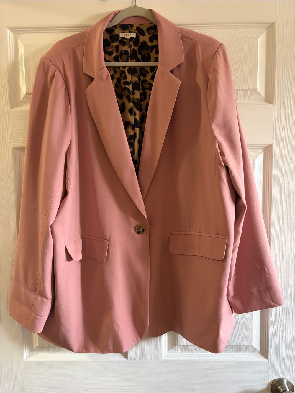 Dusty Rose Blazer with Leopard Lining